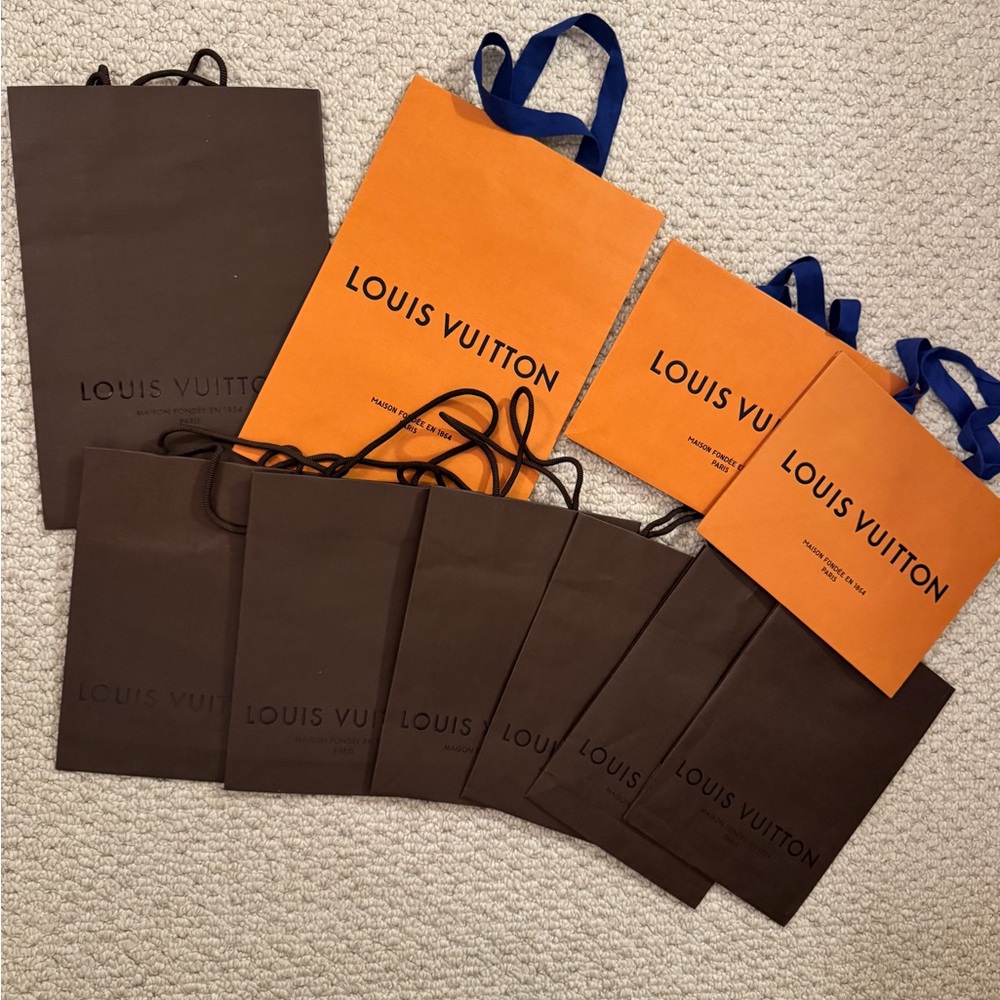 Louis Vuitton Authentic Orange and Brown Shopping Bags - lot of 10